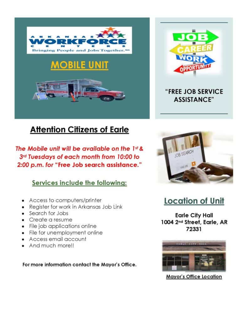 City of Earle Mobile Workforce Center Flyer
