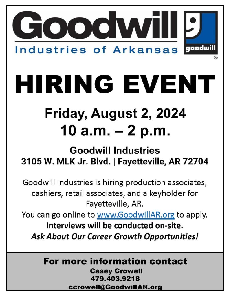 Goodwill Hiring Event Flyer for August 2 2024 in Fayetteville