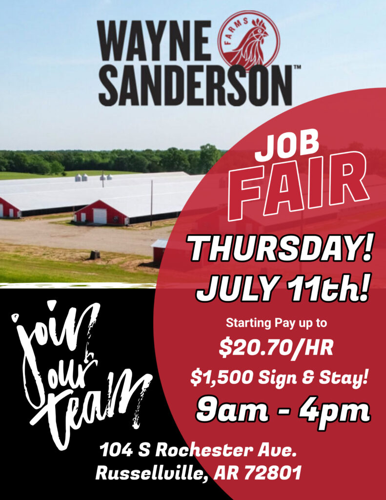 Wayne Sanderson Job Fair in Russellville on July 11 9 am to 4 pm